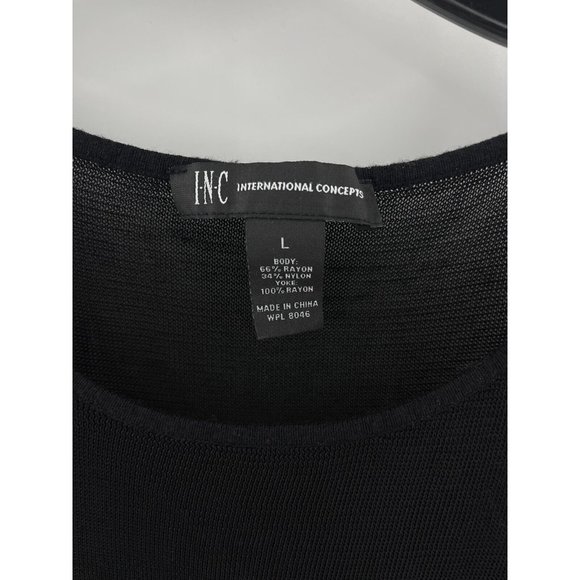 INC Women's Black Sweater Open Shoulder Sexy Size Large Sheer Neckline - Picture 3 of 11